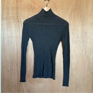 White House Black Market Heather Asphalt LS Cashmere Blend Mockneck Ribbed XS